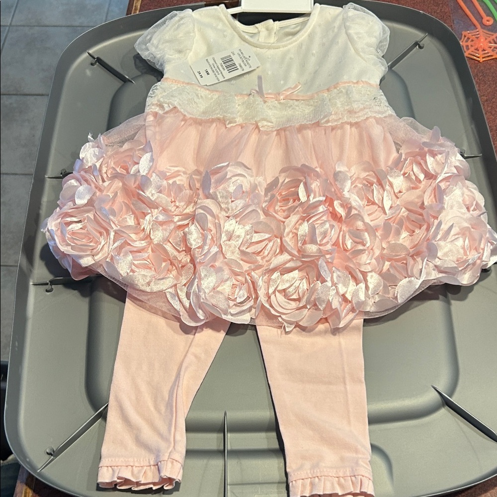 Girls 18 month fancy formal two piece outfit set new net roses lace leggings top
